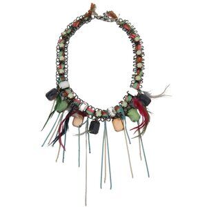 MOON C Paris moixed media necklace Crystal Feather Laced Chain